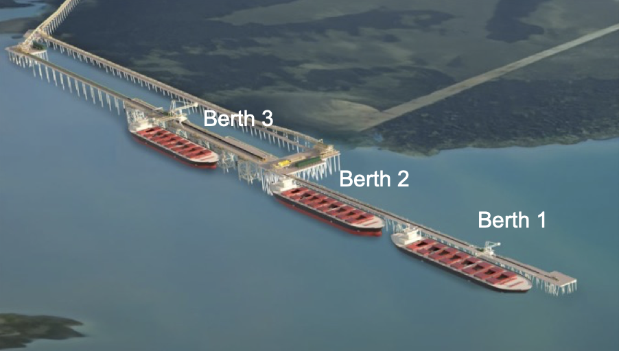 Site plan showing proposed Stanley Point Berth 3 wharf alongside existing Berths 1 & 2 at Port Hedland.