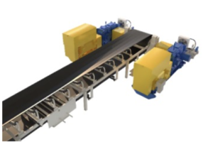 Head-end of CVR261 with twin 2 MW motor-gearbox drives on head pulley.